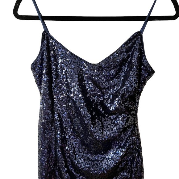 🔴 2 for $20 Lulus Call the Limo Blue Sequin Faux Wrap Bodycon Dress S - Picture 6 of 12